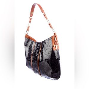 Tory Burch monogram embossed patent leather snap hobo bag